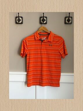 🧵Under Armour Orange Striped Polo - Big Kids